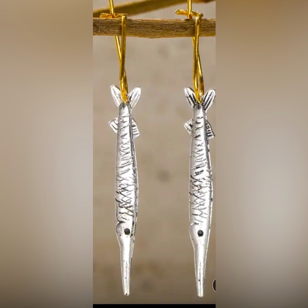Silver and Gold Fish Hook Earrings - Picture 2 of 4